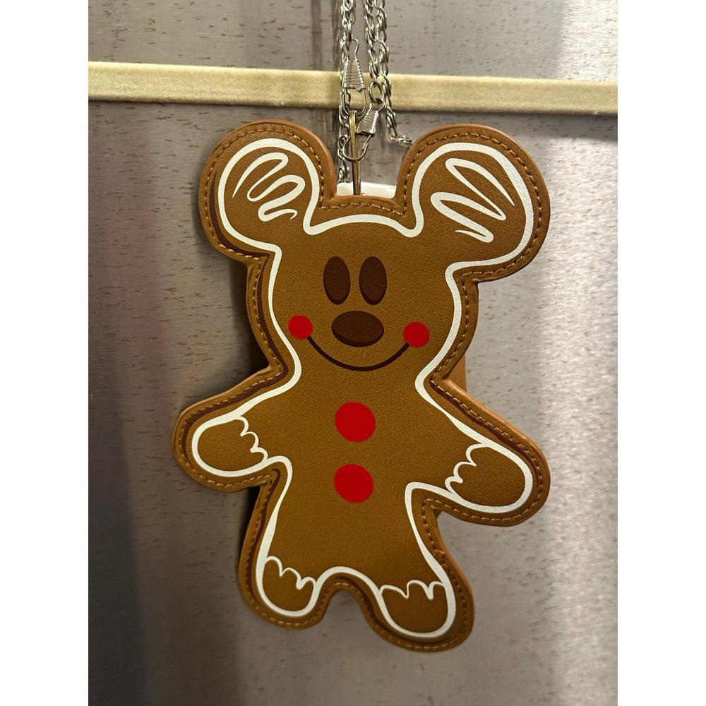 Disney Parks Gingerbread Mickey Mouse Coin Purse Keychain, Small Brown/Red/White